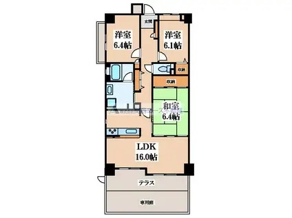 ライオンズマンション若江東2(3LDK/1階)の間取り写真
