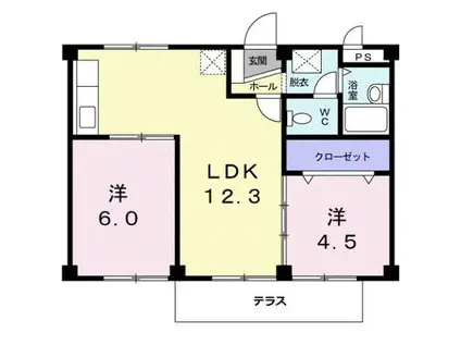 コーポにしふか(2LDK/1階)の間取り写真