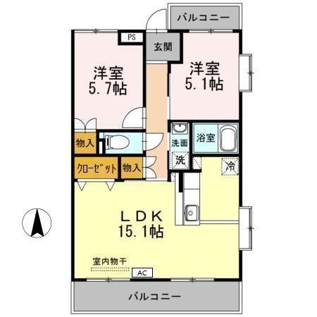 ヴェルドミール(2LDK/1階)の間取り写真