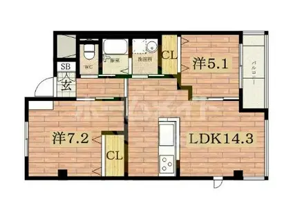 アーバンヒルズ彩都III(2LDK/1階)の間取り写真