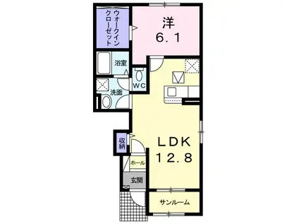 レガーロ B(1LDK/1階)の間取り写真