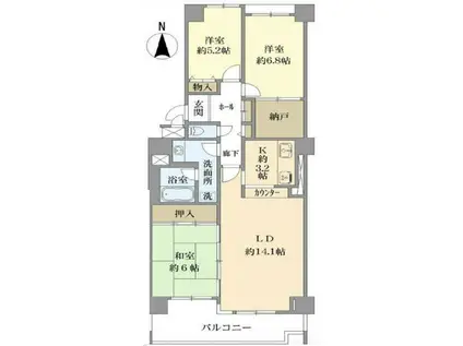 シーアイマンション須磨エクシード(3LDK/4階)の間取り写真