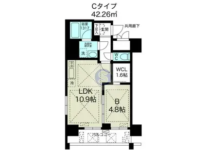 ノルデンハイム天神橋アドバンス(1LDK/14階)の間取り写真