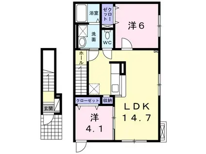 ローズハイムK(2LDK/2階)の間取り写真