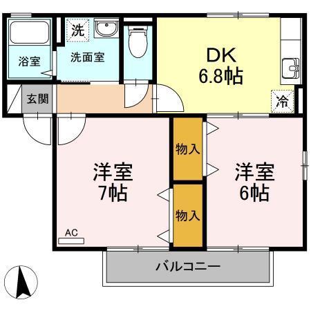 ブルーモンターニュ(2DK/2階)の間取り写真