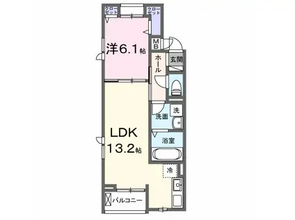 リヴァーサイド ヴィラ(1LDK/3階)の間取り写真