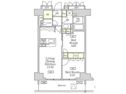 リーフシティ市川ザ・レジデンス(2LDK/5階)の間取り写真
