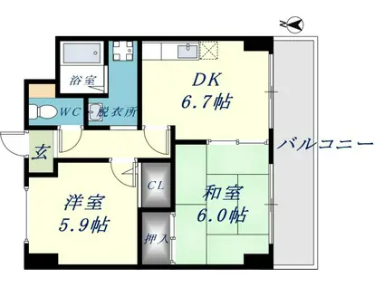 グランディールシャトー(2DK/5階)の間取り写真