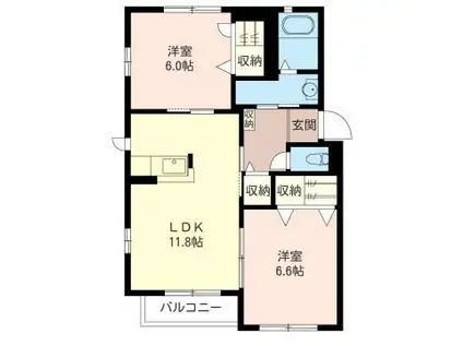 ベニールD(2LDK/1階)の間取り写真