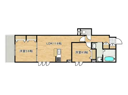 大口通ヘーベルメゾン C棟(2LDK/2階)の間取り写真