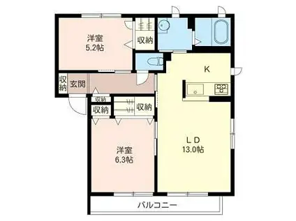 アルトほたる野A(2LDK/1階)の間取り写真