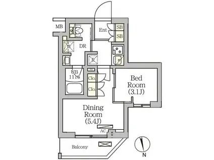 ARKMARK南品川(1DK/4階)の間取り写真