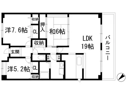アメニティコート宝塚湯本(3LDK/13階)の間取り写真