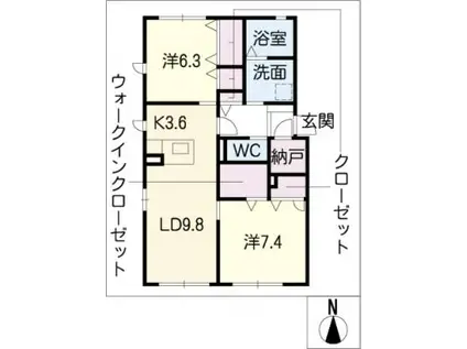 シェ・モア(2LDK/1階)の間取り写真