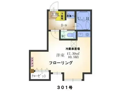 セストリエール(ワンルーム/3階)の間取り写真