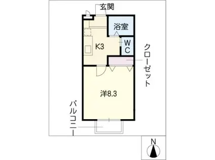 クレイドル(1K/2階)の間取り写真