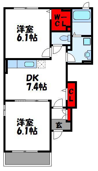 サンライト宗像IIB(2DK/1階)の間取り写真