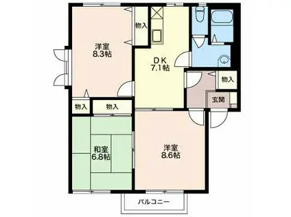 ディアス三本柳 A棟(3DK/2階)の間取り写真