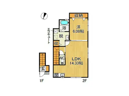 クレヴィア(1LDK/2階)の間取り写真