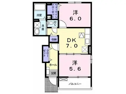 アンジュフラン C棟(2DK/1階)の間取り写真