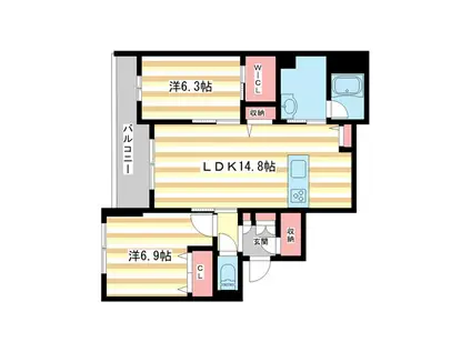 シャーメゾン西大寺南(2LDK/3階)の間取り写真