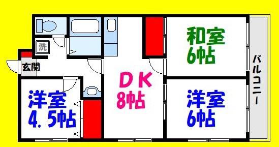 レジデンス富美浜(3DK/1階)の間取り写真