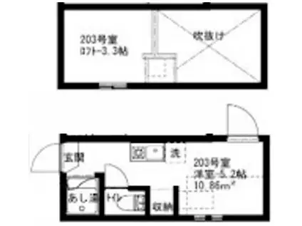 ルームズ高円寺南B棟(ワンルーム/2階)の間取り写真