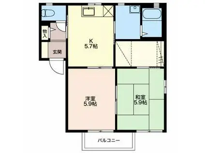 グリーンセトル(2K/2階)の間取り写真