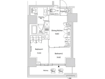 ザ・パークハビオ新中野(2DK/6階)の間取り写真