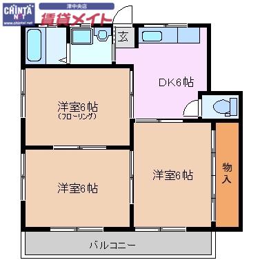 門屋ハイツ(3DK/2階)の間取り写真