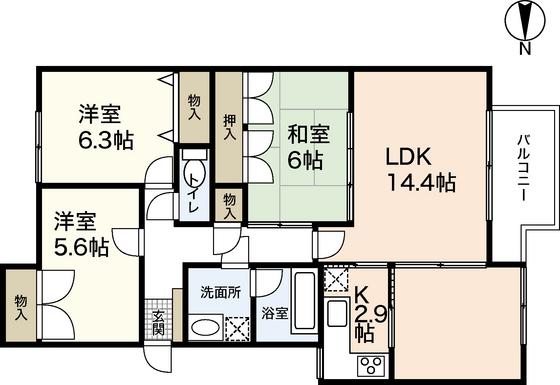ステイツ吉見園(3LDK/3階)の間取り写真