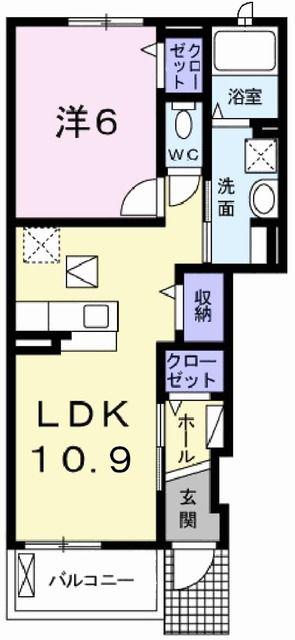 TOP HILL MIU(1LDK/1階)の間取り写真