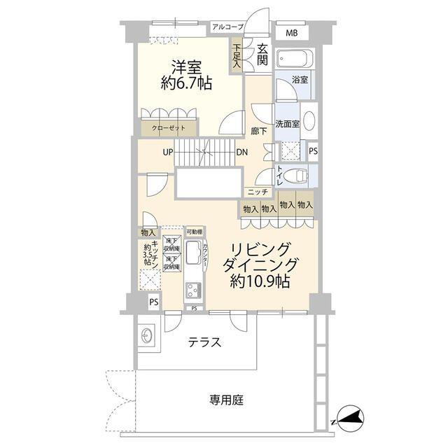 クレッセント二子玉川アッサンブラージュ(1LDK/1階)の間取り写真