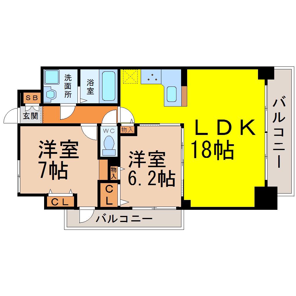 ALBA GRANDE 千種(2LDK/10階)の間取り写真