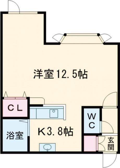 ルート医大前 B棟(1DK/1階)の間取り写真