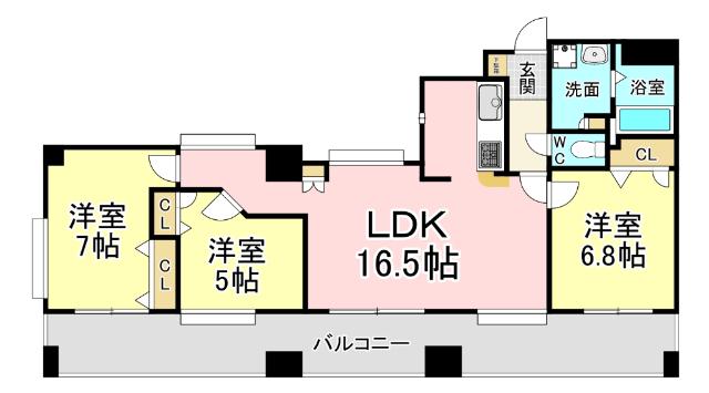 ニューサンリバー13番館(3LDK/5階)の間取り写真