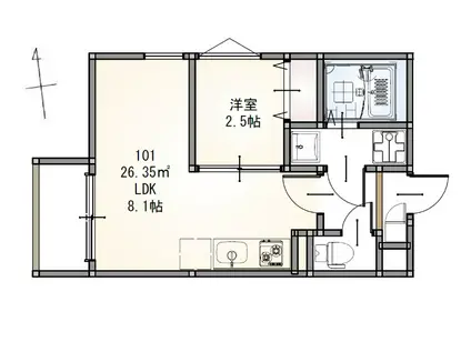 R-SMART仙台宮千代(1LDK/1階)の間取り写真