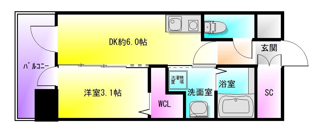 エステムコート大阪プリューム(1DK/2階)の間取り写真