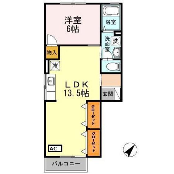 セジュール大町西(1LDK/2階)の間取り写真