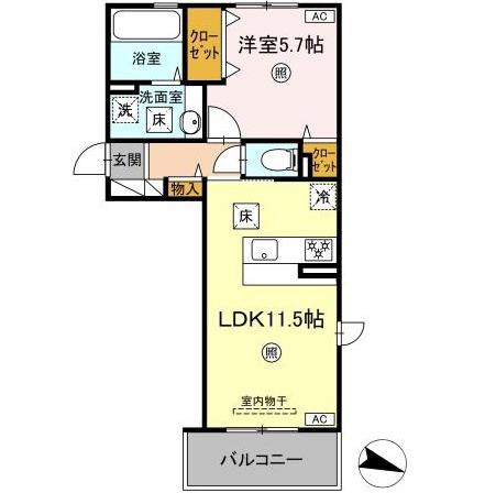 アテリア伍番館(1LDK/2階)の間取り写真