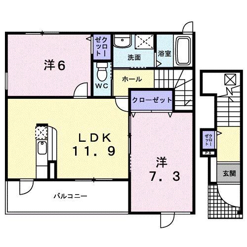 コンフォルトA(2LDK/2階)の間取り写真