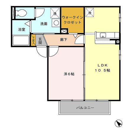 クレセントガーデンC(1LDK/2階)の間取り写真