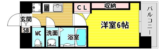 プレサンス桜川グロワール(1K/6階)の間取り写真