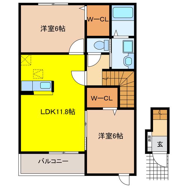 コートアイリスB(2LDK/2階)の間取り写真