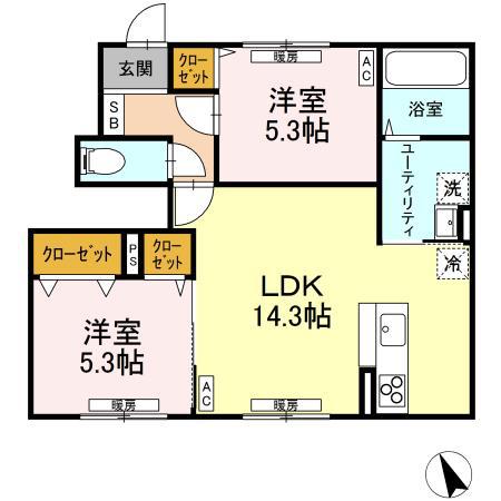 FIRST SKY I(2LDK/1階)の間取り写真