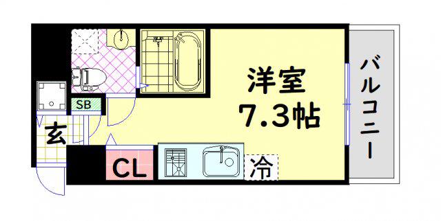 ベルエ難波西(ワンルーム/2階)の間取り写真