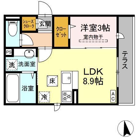 GRAND D-ROOM 島内新橋(1LDK/1階)の間取り写真
