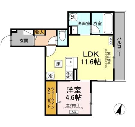 D PAINA ODORIBA(1LDK/1階)の間取り写真