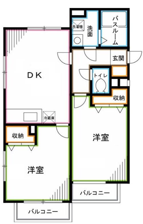 パインプラッツ(2DK/1階)の間取り写真