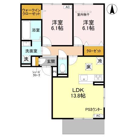 ルシェリア豊中(2LDK/1階)の間取り写真